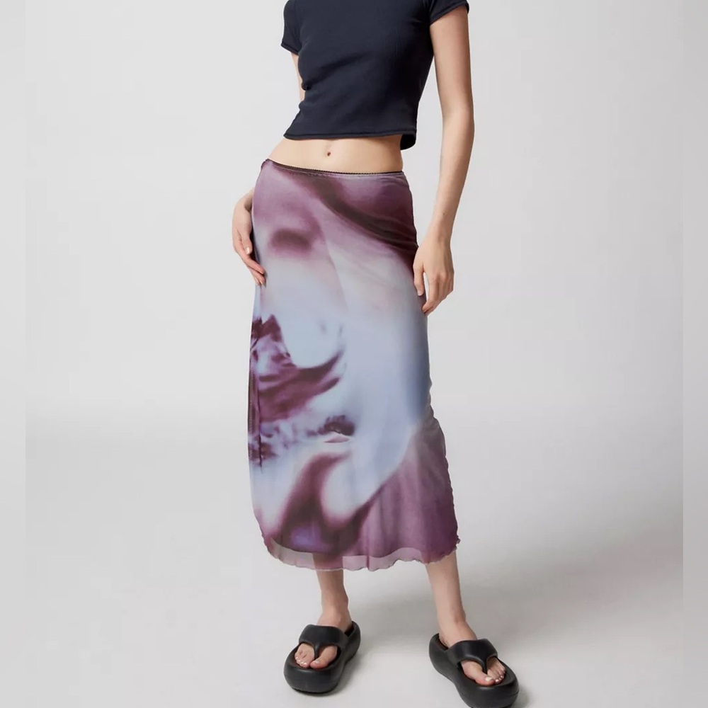 Motel Rocks Purple and Lilac Marble-Print Midi Skirt